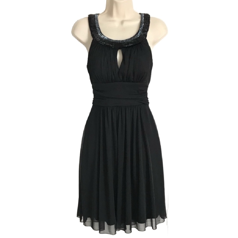 BOGO Windsor Black Beaded Cut Out Halter Dress 3 4